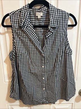 J. Crew Black & White Gingham Sleeveless Button-Down Shirt